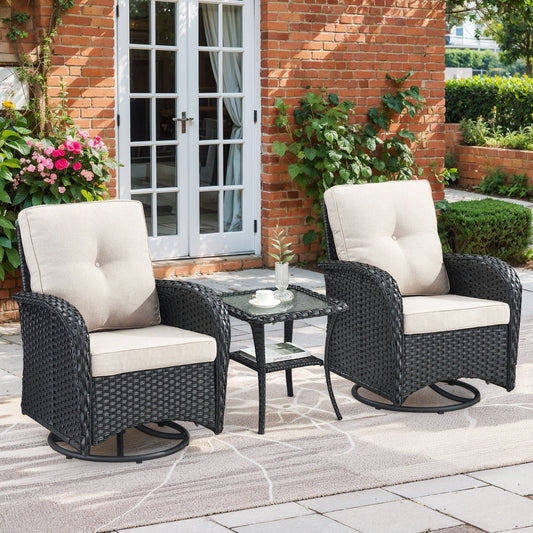  PAnorama Series 3 -Piece Wicker Patio Conversation Set with Beige Cushions