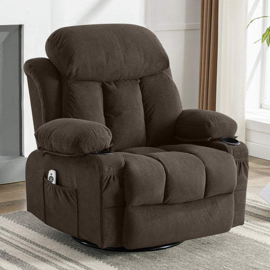 Sumyeg Swinging massage heated Recliner chair Brown Velvet Upholstered Swivel Massage chair