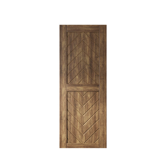 HOMACER 26-in x 80-in Dark Walnut Herringbone Pine Wood Solid core Single Barn Door (Hardware Not Included)