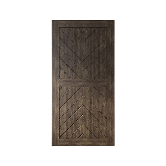 HOMACER 36-in x 80-in Ebony Herringbone Pine Wood Solid core Single Barn Door (Hardware Not Included)