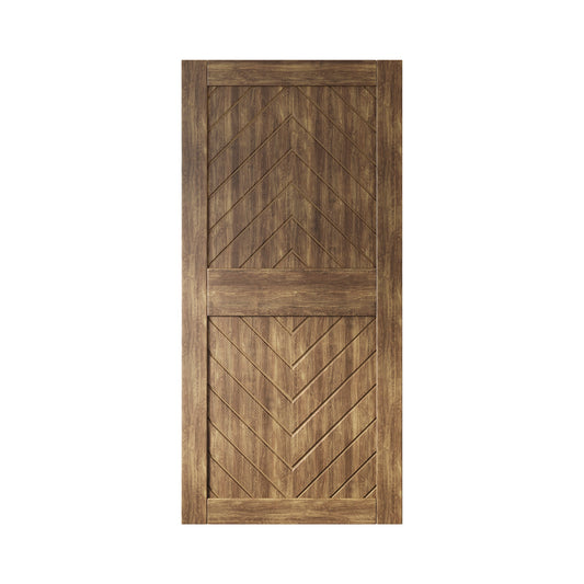 HOMACER 32-in x 84-in Dark Walnut Herringbone Pine Wood Solid core Single Barn Door (Hardware Not Included)