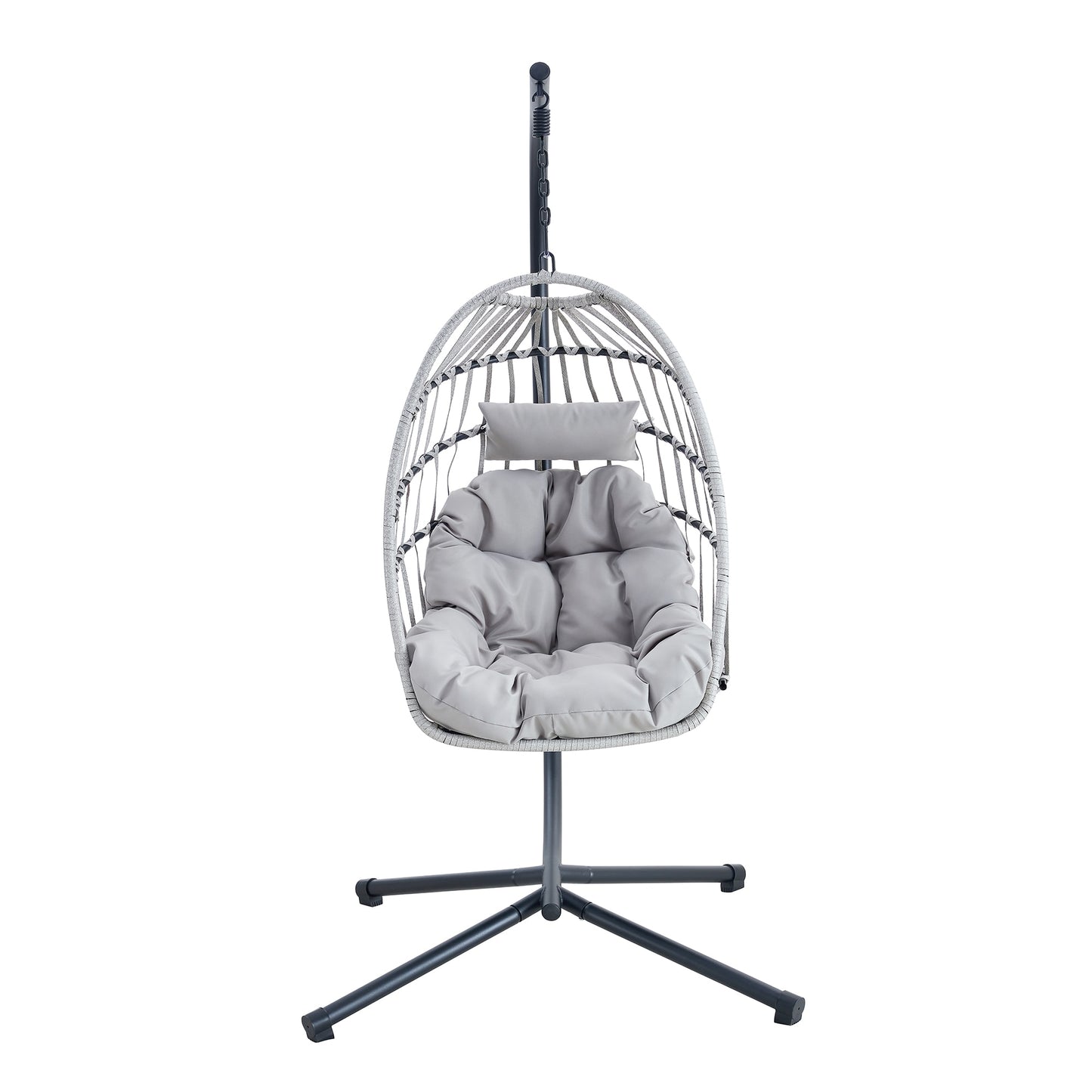 Damerin Patio Chairs Wicker Black Metal Frame Hanging Egg Chair with Gray Cushioned Seat