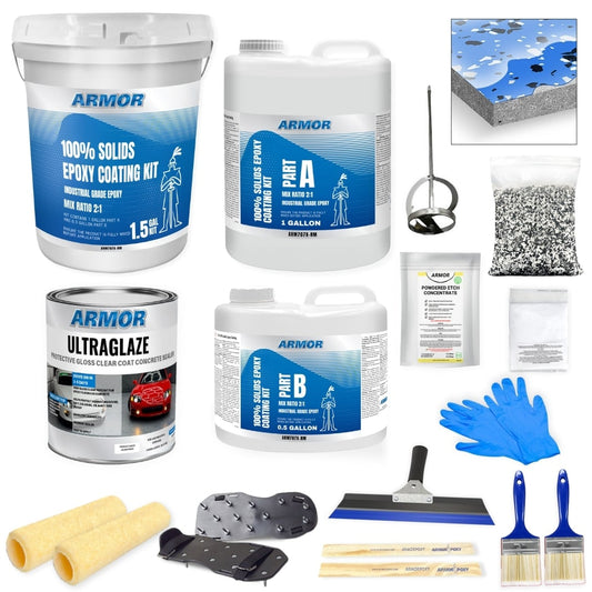 Armorpoxy 300 SQ FT Commercial Grade, Ultra Thick, 2 Layer Concrete and Garage Floor Paint (