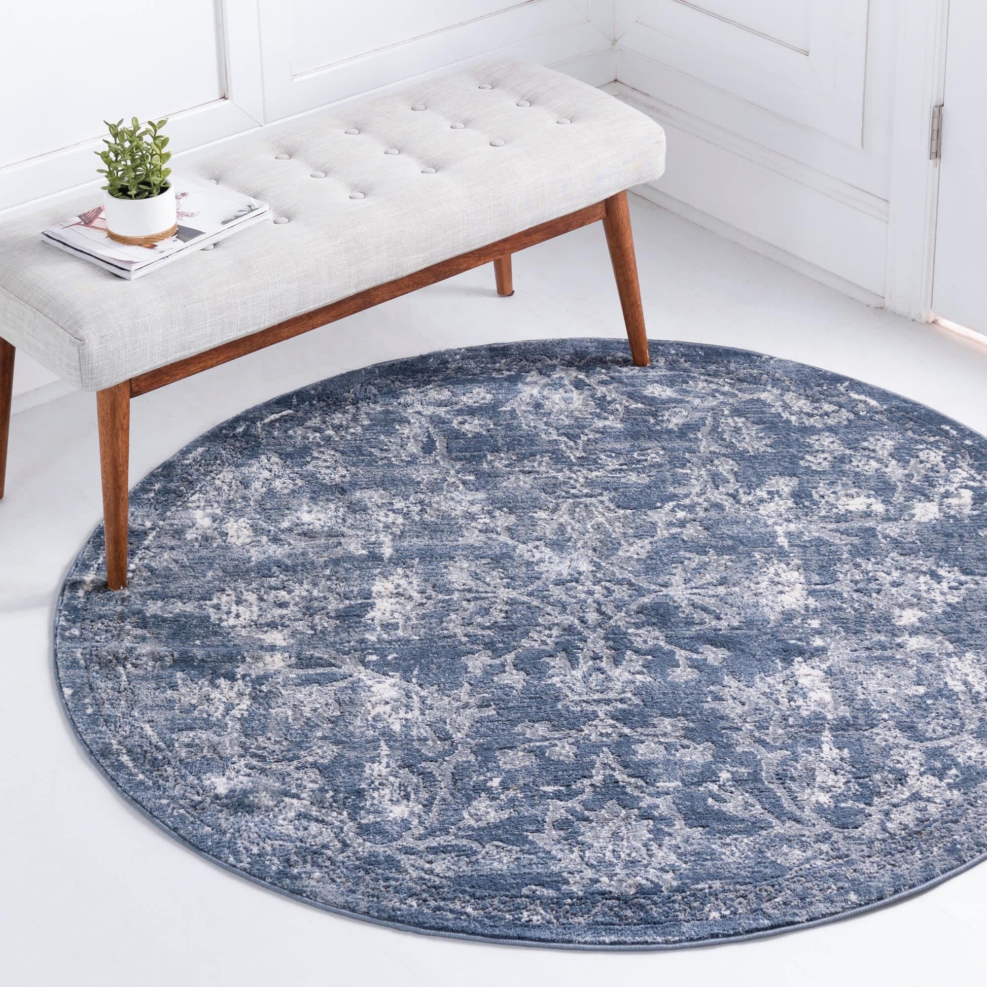 Unique Loom Portland 12 x 12 (ft) Loomed Blue Round Indoor Floral/Botanical Area rug