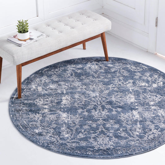 Unique Loom Portland 12 x 12 (ft) Loomed Blue Round Indoor Floral/Botanical Area rug
