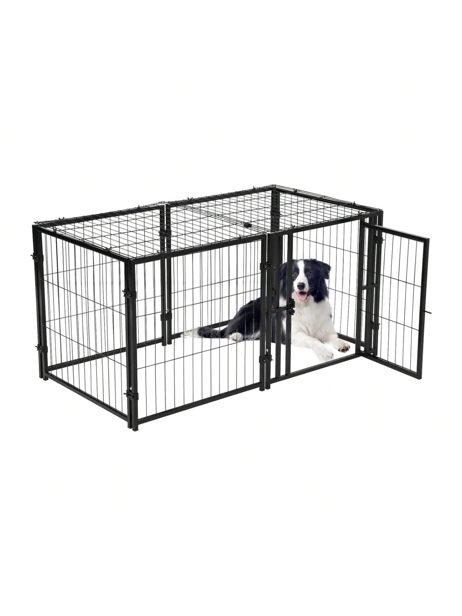 Qeetex 71 Inch Wooden Dog Crate Furniture for 2 Dogs Double Kennel TV Stand Large Medium Dogs White