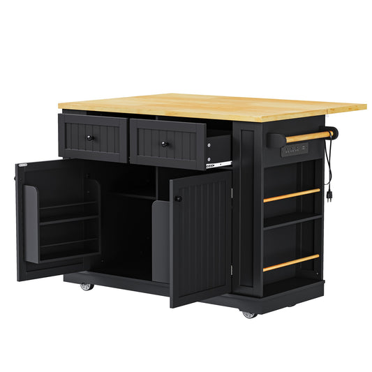 SINOFURN Black MDF Base with MDF Rolling Kitchen Cart ( 29.8-in x 44.9-in x 36.8-in )