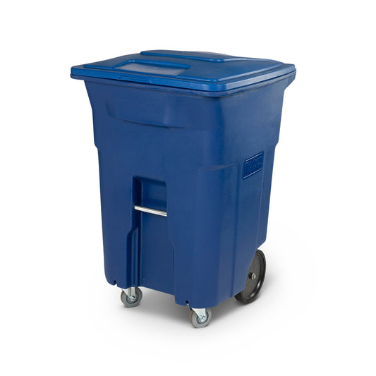 Toter 96 Gallon Blue Plastic Wheeled Indoor/Outdoor Hinged Lid Trash Can