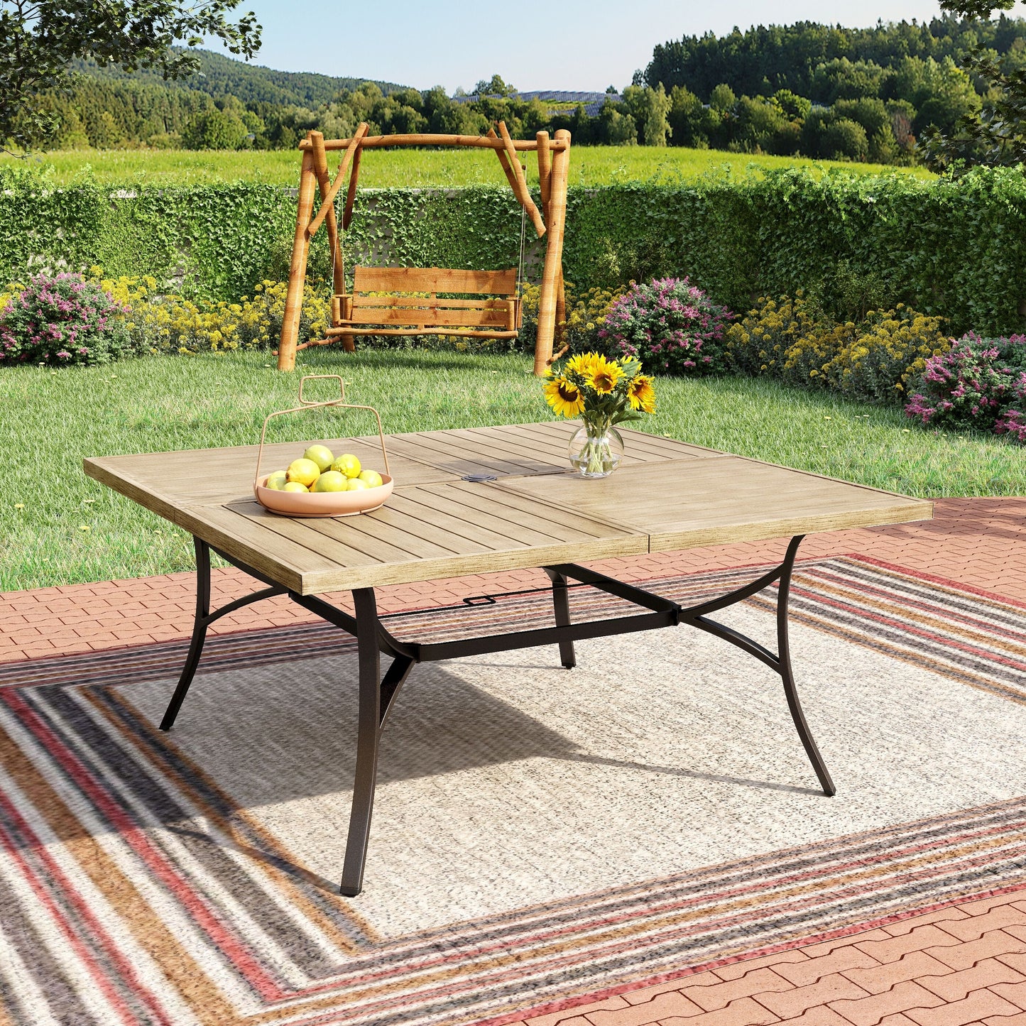 Sunshine Valley Outdoor Table Square Outdoor Dining Table 60-in W x 60-in L with Umbrella Hole