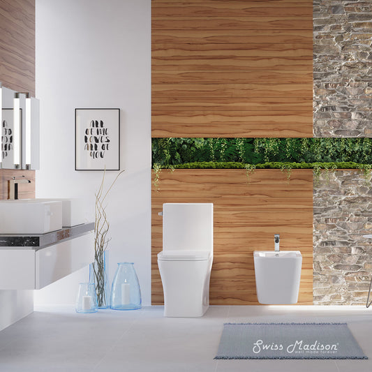 Swiss Madison Bastille Glossy White Square Standard height 14-in Rough-In 1.28 GPF Soft Close 1-piece Toilet