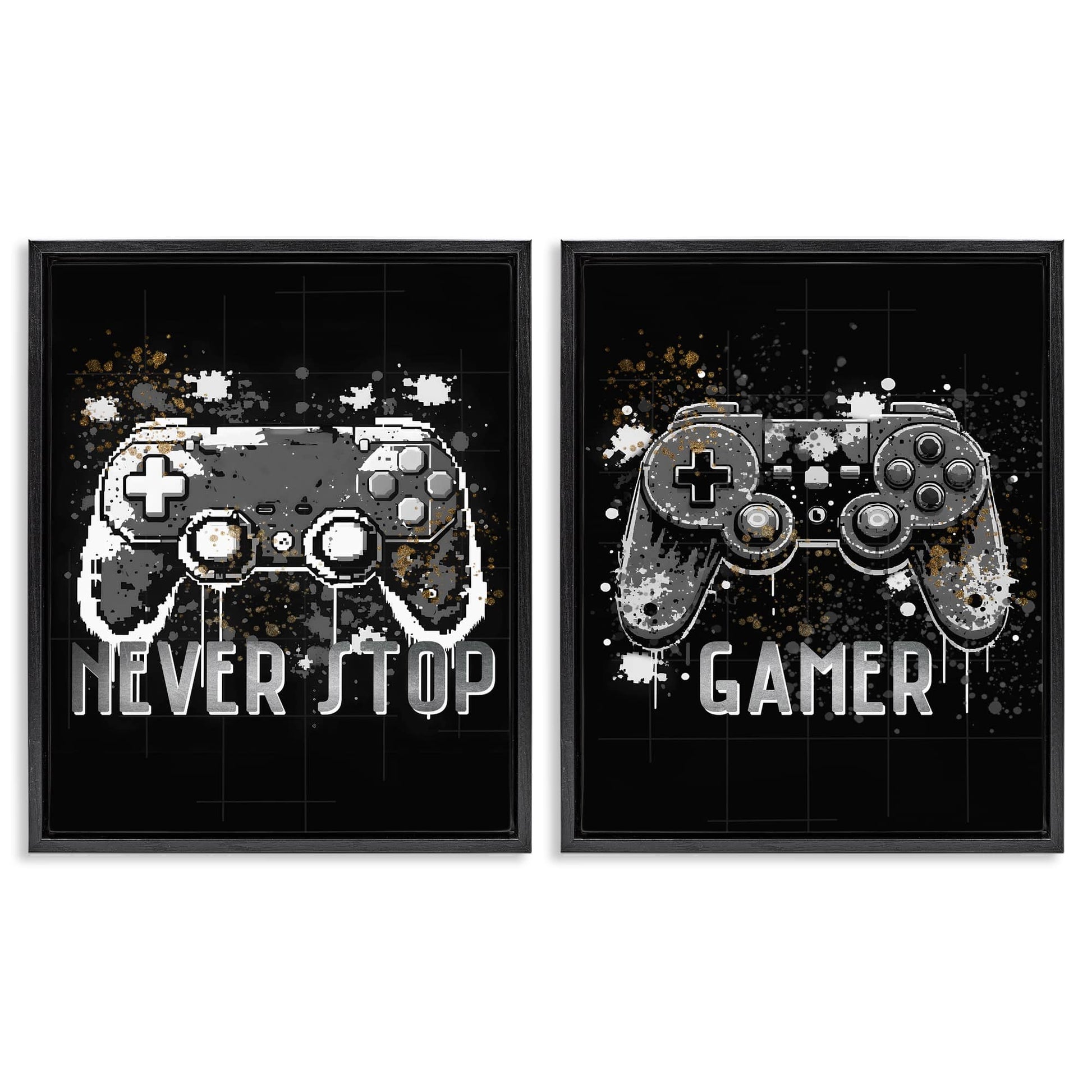 Stupell Industries  Modern Gamer Controller Phrases 2pc Floating Frame Set Design by Kim Allen