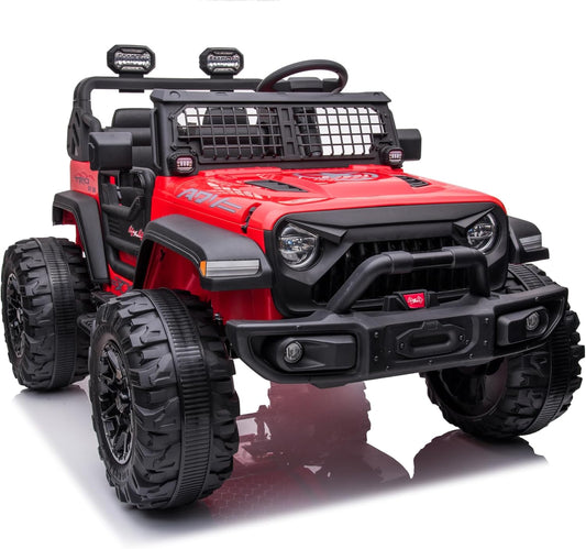 Qeetex 24V 2 Seater Kids Ride On Truck With Remote Control Large Wheels Led Lights And Music Red For Ages 4 To 8