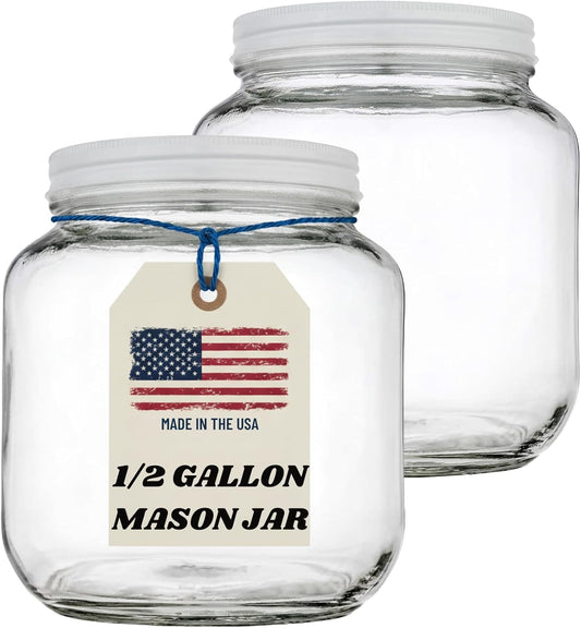 64 oz Mason Jars Wide Mouth - 1\/2 Gallon Glass Jar with Lid - Large Mason Jar for Canning, Brewing, Pickling, Storage - Big Mason Jar Made in USA (2 Pack)