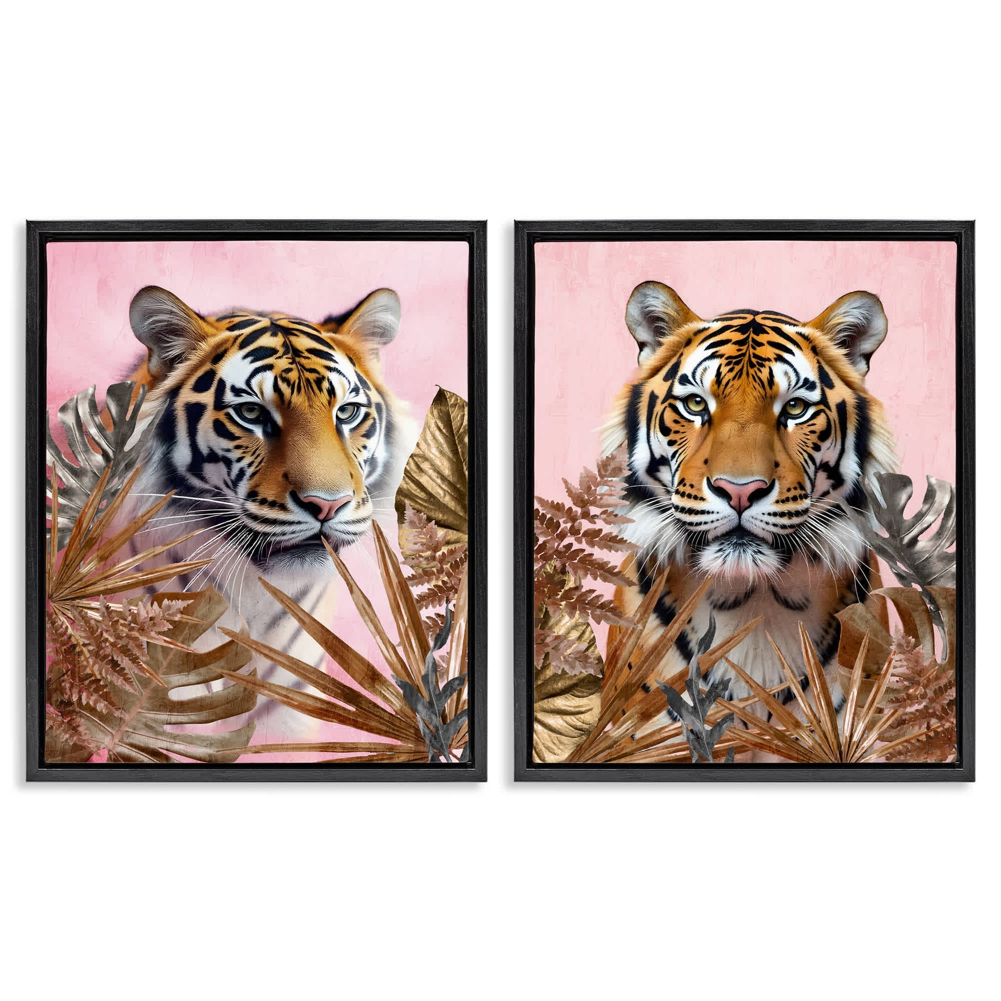 Stupell Industries  Fierce Tigers and Gold Leaves 2pc Floating Frame Set Design by Kim Allen