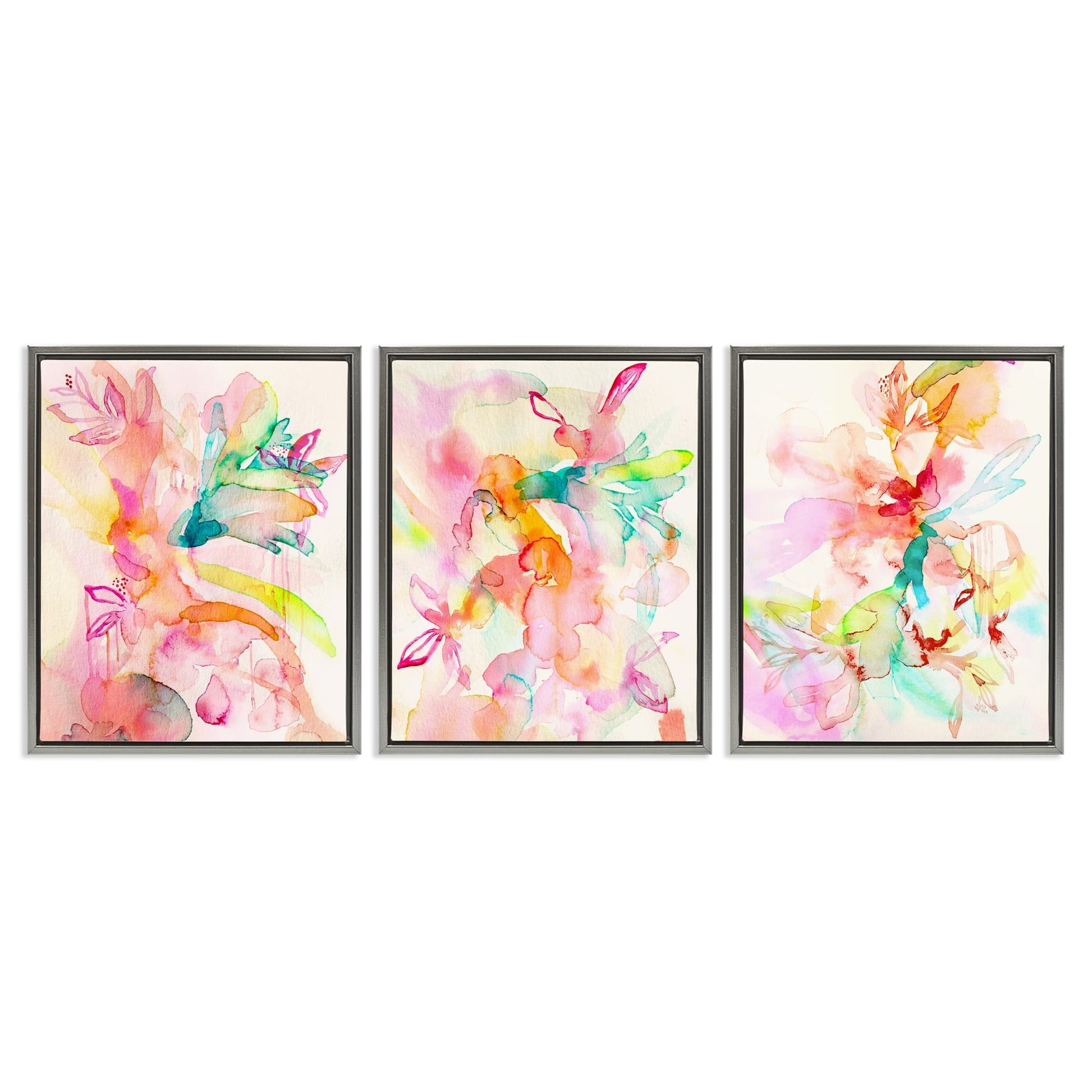 Stupell Industries  Abstract Florals and Paint Drip 3pc Floating Frame Set Design by Gemma Bardot