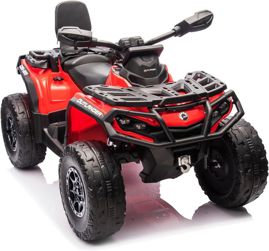 Qeetex 2 Seater Ride On ATV for Kids 24V Ride On Toy Car with Leather Seat EVE Wheels LED Lights 2WD/4WD Power Music 4 Wheeler Electric Car Battery Powered for Boys Girls Red