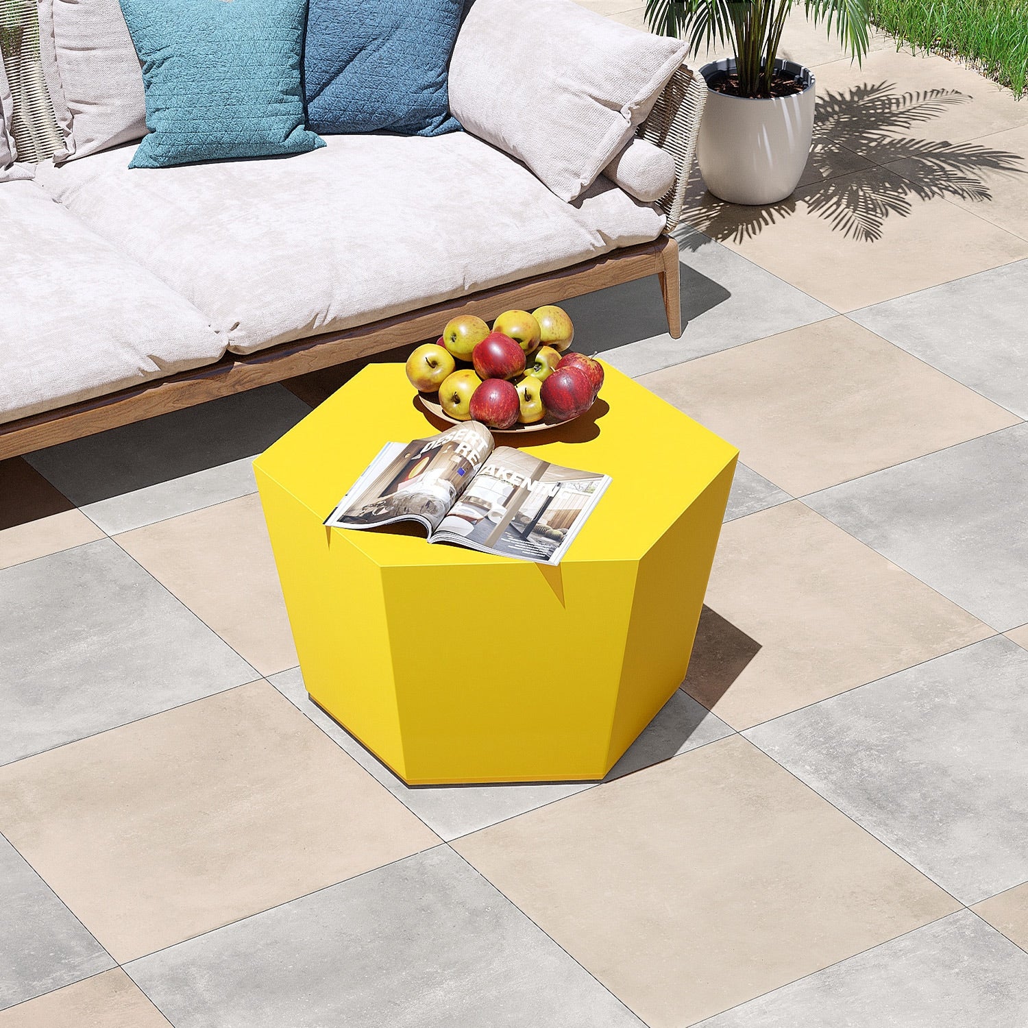 Patio Watcher Magnesium Oxide Coffee Table Hexagon Extendable Outdoor Coffee Table 24.2-in W x 28-in L