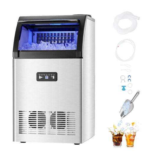 SVOPES 33 LBS Storage Ice Maker 130lb Ice Per day Freestanding Cubed Ice Maker ( Stainless Steel  and  PP )