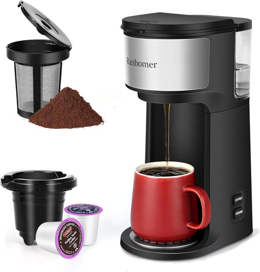 Ranbomer K Cup Coffee Maker. Pod Coffee Machine,Single Serve coffee machine or Ground Coffee Machine 2 in 1,Ground Coffee Maker,14 Oz.