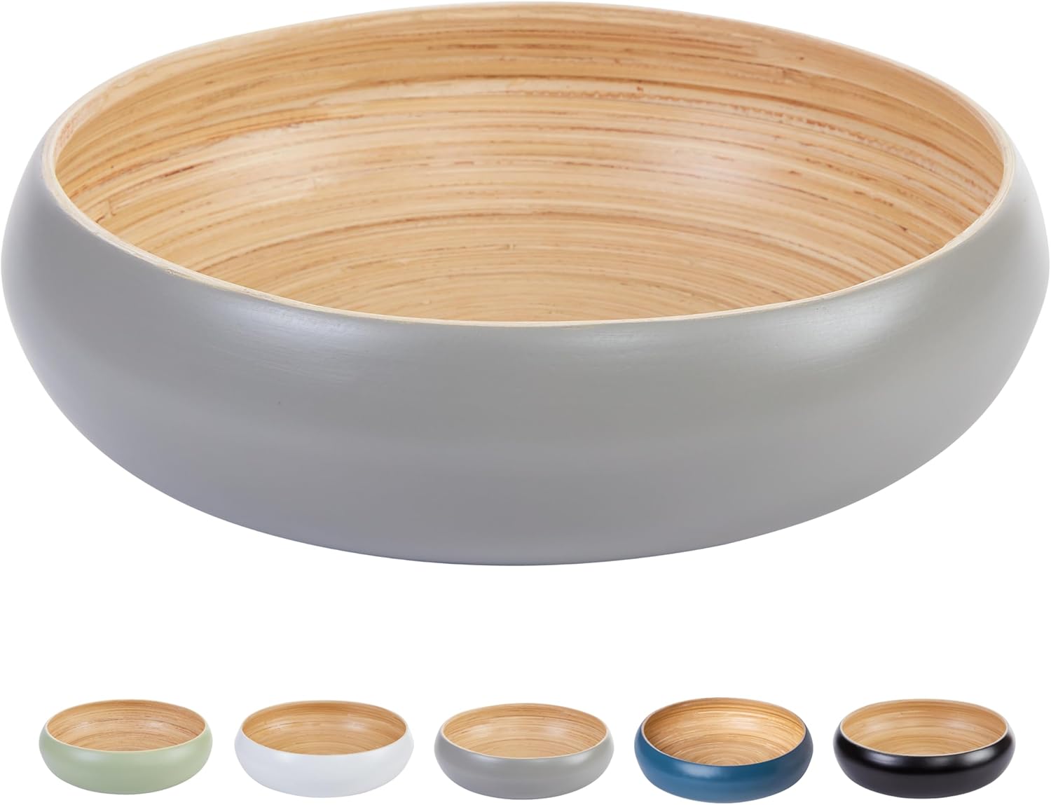 HABITAAS Fruit Bowl For Kitchen Counter, Decorative Bowl, Large Serving Bowl Or Fruit Basket For Kitchen Decor Spun Bamboo (Gray)