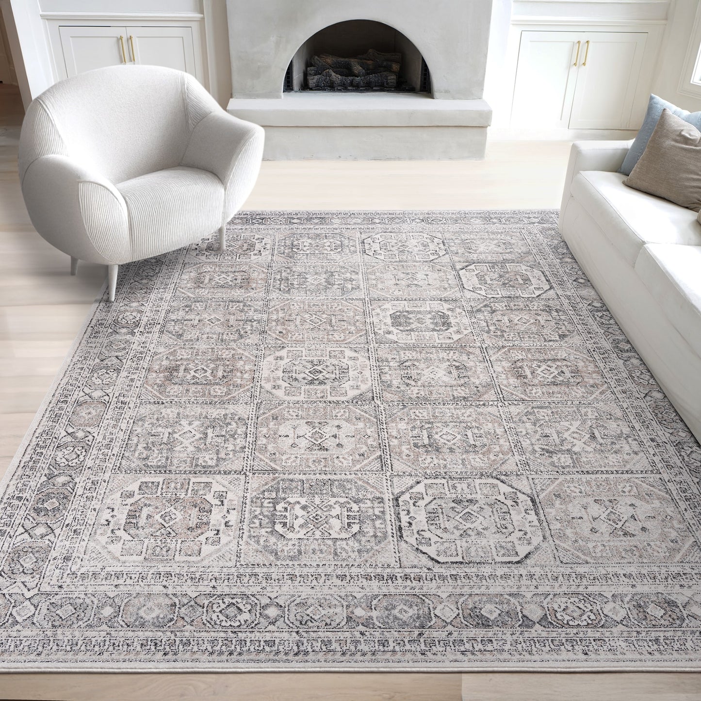 Tayse 9 x 12 (ft) Gray Rectangular Indoor Floral/Botanical Oriental Pet Friendly Area rug