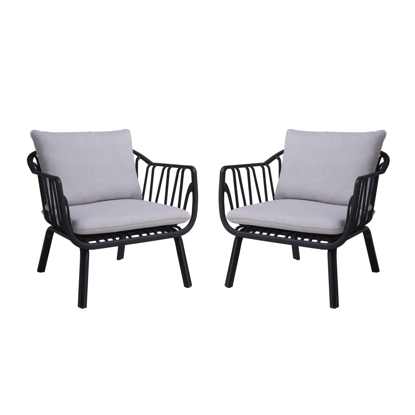 Best Selling Home Decor Carli Set of 2 Black Plastic Frame Stationary Conversation Chair with Gray Cushioned Seat