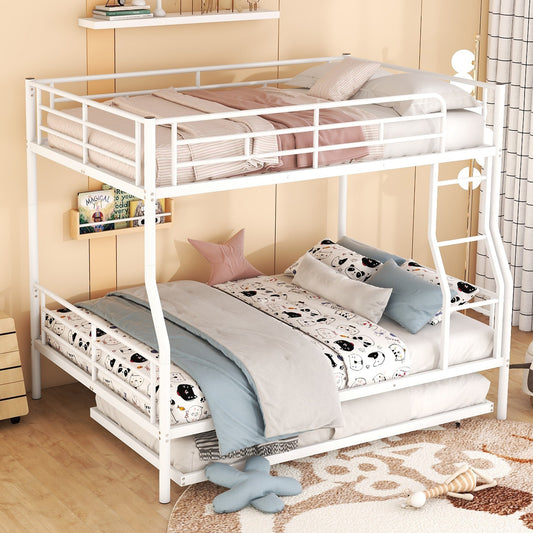 ModernLuxe Full XL Over Queen Metal Bunk Bed with Trundle White