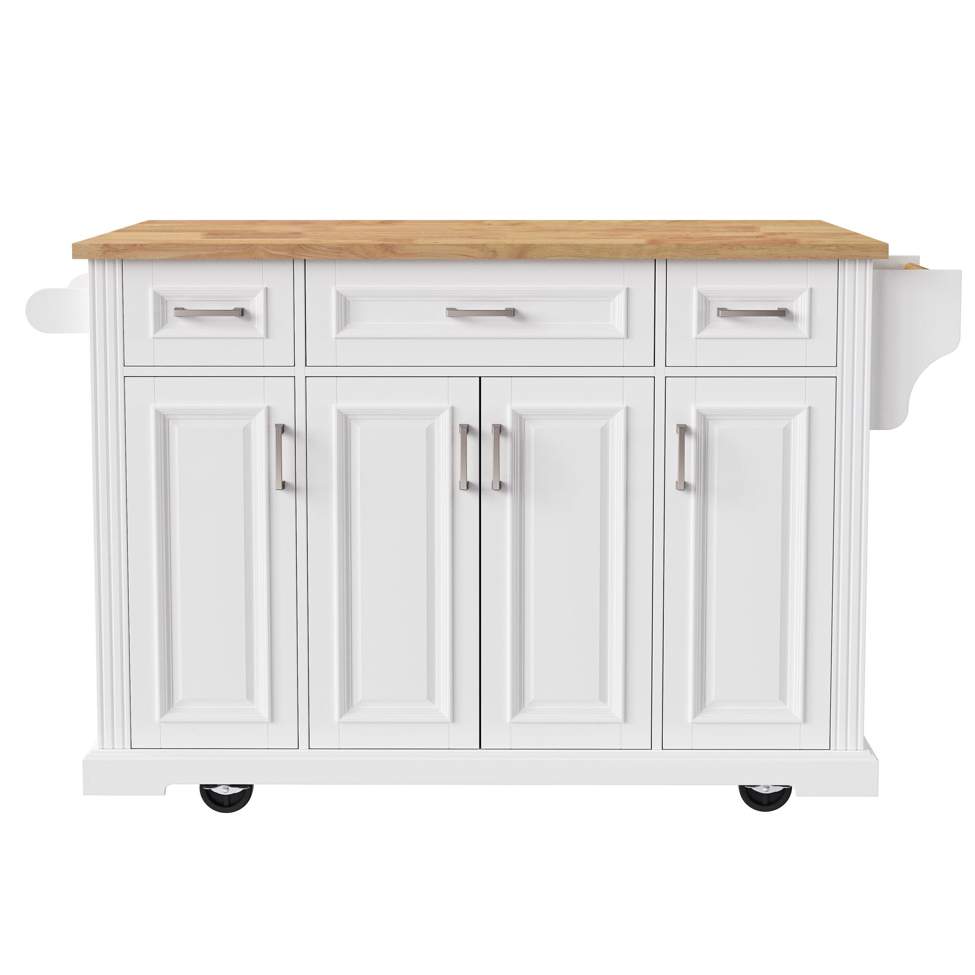 Siavonce White MDF Base with Wood Wood Top Rolling Kitchen Island ( 17.7-in x 54.1-in x 35.9-in )