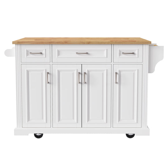 Siavonce White MDF Base with Wood Wood Top Rolling Kitchen Island ( 17.7-in x 54.1-in x 35.9-in )