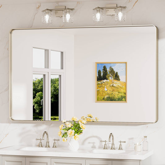 Keonjinn Bathroom Mirrors 55-in W x 36-in H Rectangle Brushed Nickel Framed Wall Mirror