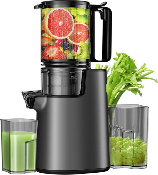 Cold Press Juicer, Juicer Machines with 5.4" Wide Feed Chute for Juice Extractor, Professional Slow Masticating Juicer for Whole Vegetables & Fruits with High Juice Yield, Easy to Clean (Black)