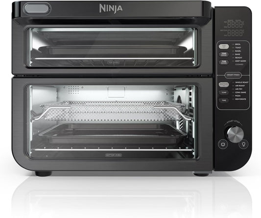 Ninja Double Oven with FlexDoor, FlavorSeal & Smart Finish, Air Fry, Bake, Roast, Toast, Fry, Pizza, Convection Oven, 13-in-1, Black, DCT402BK