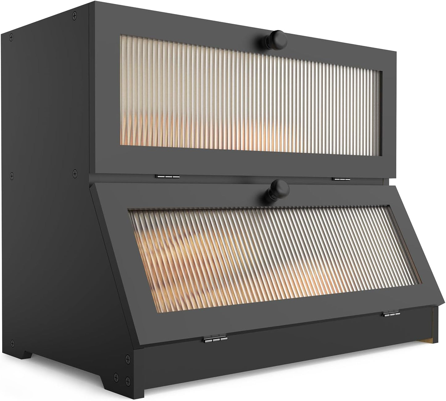 LOHASOK Double Layer Bamboo Bread Box for Kitchen Counter-Large Capacity Bread Storage Container Farmhouse Bread Box with Window Bread Holder (Black)