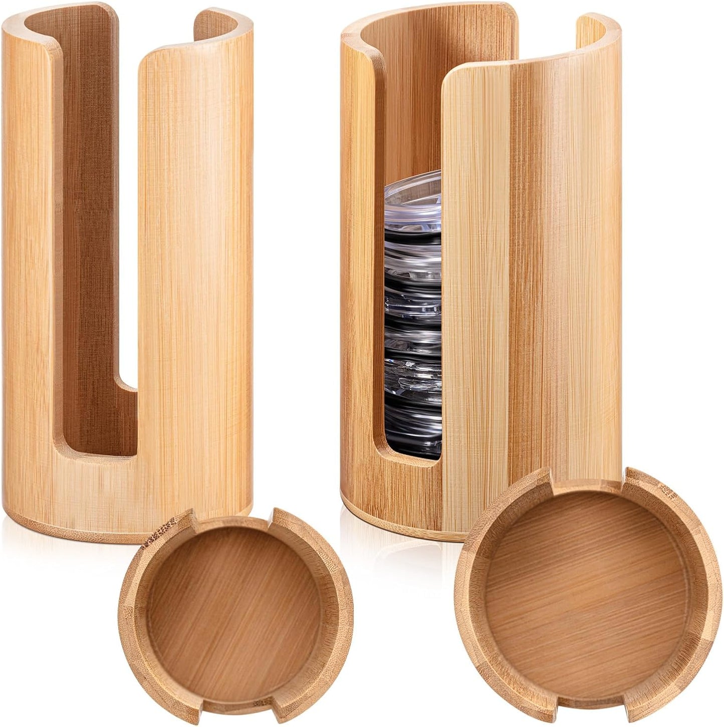 Suclain 2 Pack Mason Jar Lid Organizer (Wide Mouth & Regular Mouth) Bamboo Vertical Storage Holder Mason Jar Accessories for Home Kitchen Organization & Tumbler Lids