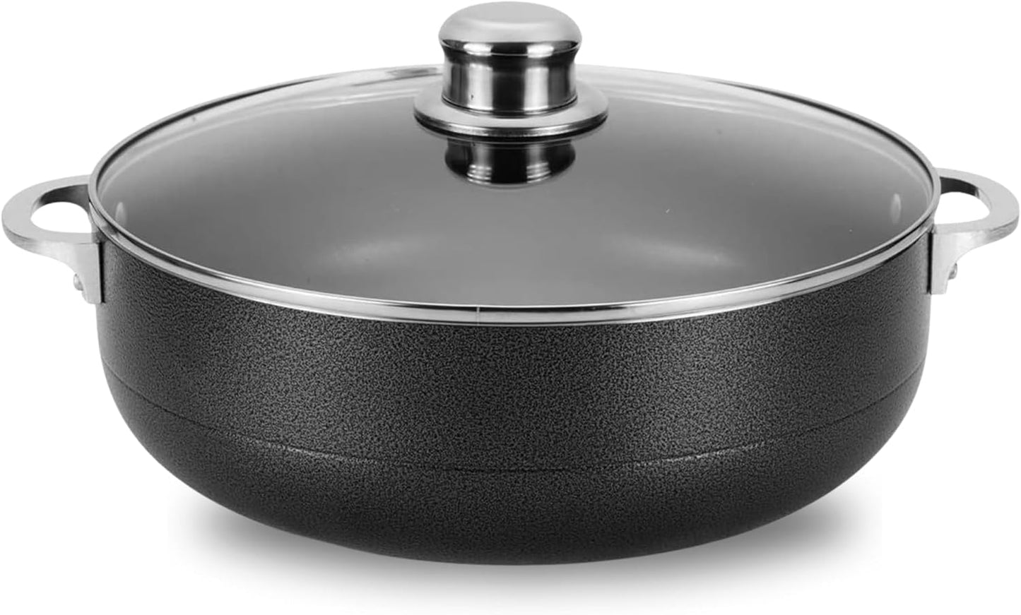 Alpine Cuisine 13-Quart Nonstick Aluminum Caldero Pot with Glass Lid & Riveted Handle | Heavy-Duty Cookware for Large Servings of Stew & Rice | Easy Clean, Black
