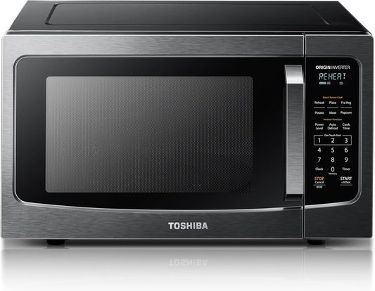 TOSHIBA ML-EM45PIT(BS) Countertop Microwave Oven with Inverter Technology, Kitchen Essentials, Smart Sensor, Auto Defrost, 1.6 Cu.ft, 13.6" Removable Turntable, 33lb.&1250W, Black Stainless Steel