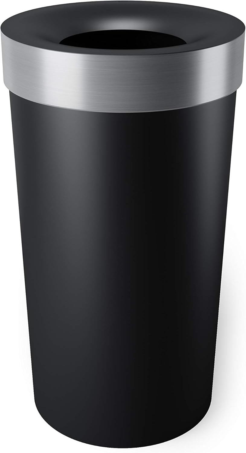 Umbra Vento Kitchen Trash Can with Open Top, Large 16-Gallon (62 L) Capacity, Black\/Nickel