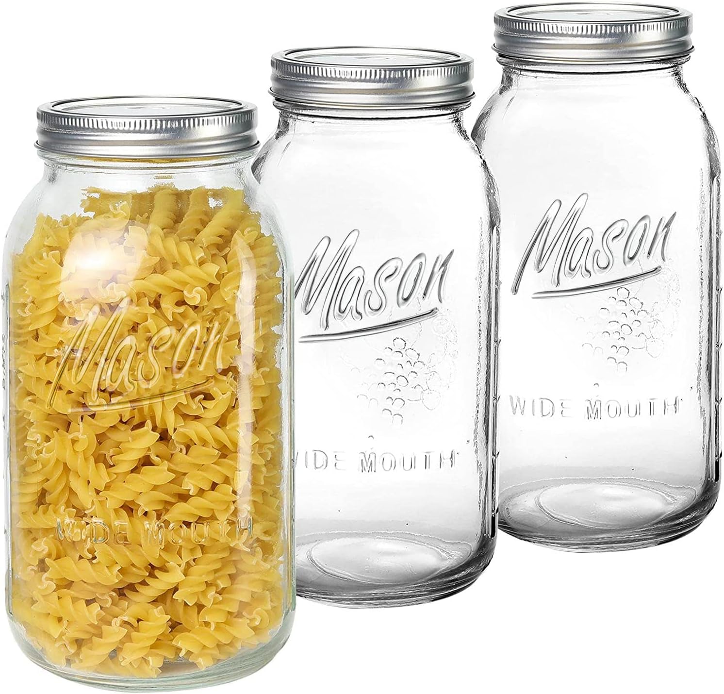 3 Pack Large Mason Jars 64 oz Wide Mouth Half Gallon Mason Jars with Airtight Lid and Band, Durable Glass Food Storage Jars, Clear Glass Jars for Canning, Fermenting, Pickling, Storing