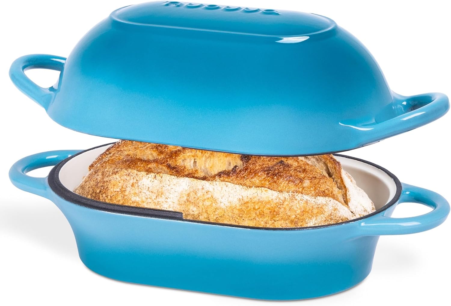Dutch Oven For Sourdough Bread Baking \u2013 Enamelled Cast Iron Bread Loaf Pot \u2013 Oven Safe Non Stick Bread Pot \u2013 Rectangular,Light Blue, 24cm x 16cm \u2013 by Nuovva