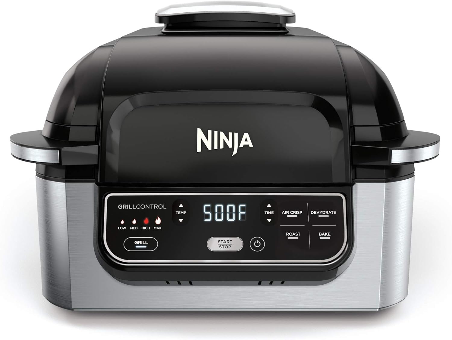 Ninja | Indoor Grill | Foodi | 5-in-1 (Grill, Air Fry, Roast, Bake, and Dehydrate | Fits up to 3lb Roast | Smoke Control System and Dishwasher Safe Parts| Black\/Grey | AG301