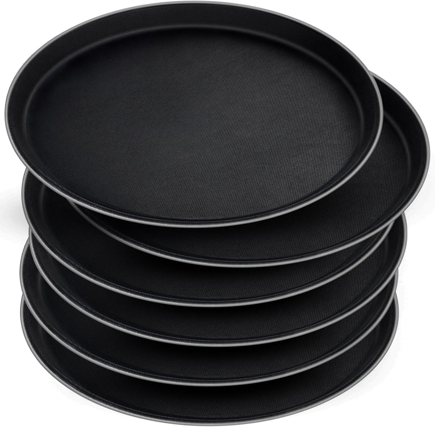 6 Pieces Restaurant Serving Tray, Non Slip Surface Round Tray Plastic Food Meals Server with Raised Edges for Home, Kitchen, Restaurant, Cafeteria, Bar, Hotel (Black, 6 Pcs 11 Inch)