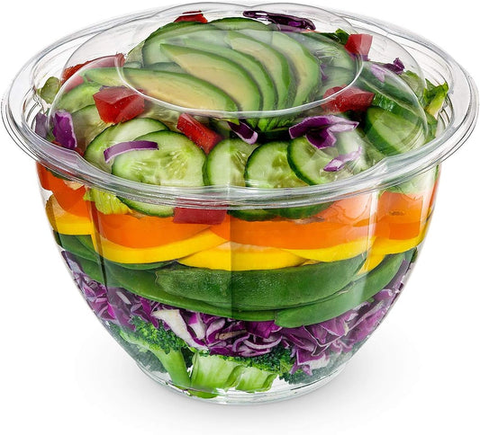 Comfy Package [48 oz. - 50 Count] Clear Plastic Salad Bowls with Lids, Disposable Salad Containers for Lunch - Perfect for Takeout, Salads, and Meal Prep