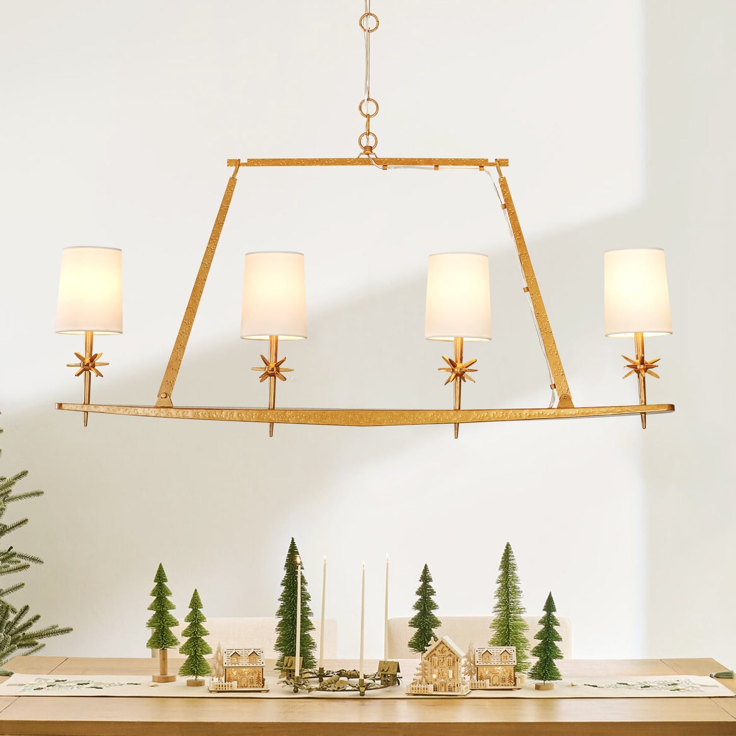 Rennnsan Ariyona 4 -Light Antique Gold Mid-century Linear Large Hanging Kitchen island light