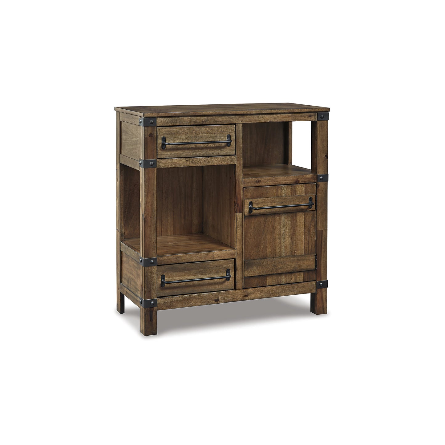Signature Design by Ashley Roybeck Light Brown Bronze Accent Cabinet with 2 Drawers and Display Shelves