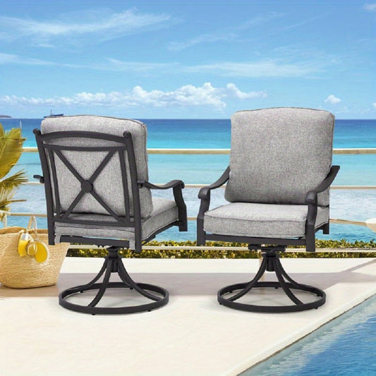 EROMMY Chair Set of 2 Wicker Brown Wicker Frame Swivel Conversation Chair with Gray Cushioned Seat