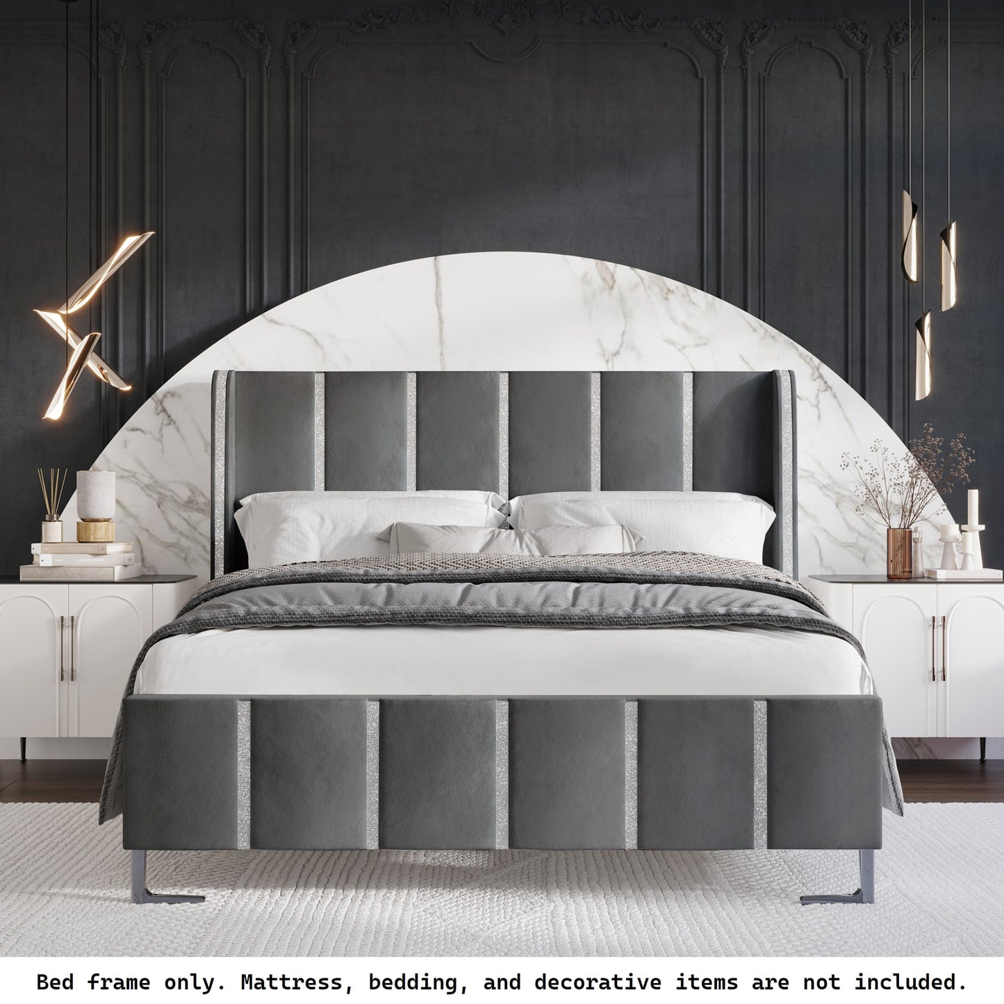 ChaletPosh King Light Grey Wood Upholstered Bed with Headboard