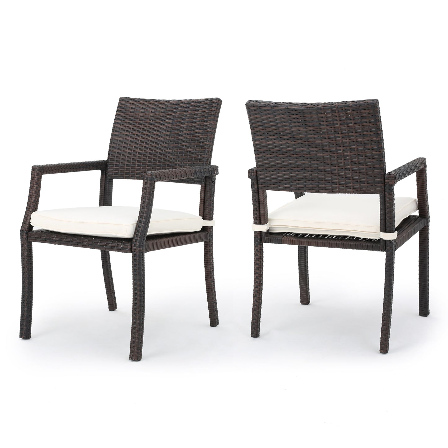 Mondawe Set of 2 Wicker Brown Wicker Frame Stationary Dining Chair with Beige Beige Cushioned Seat