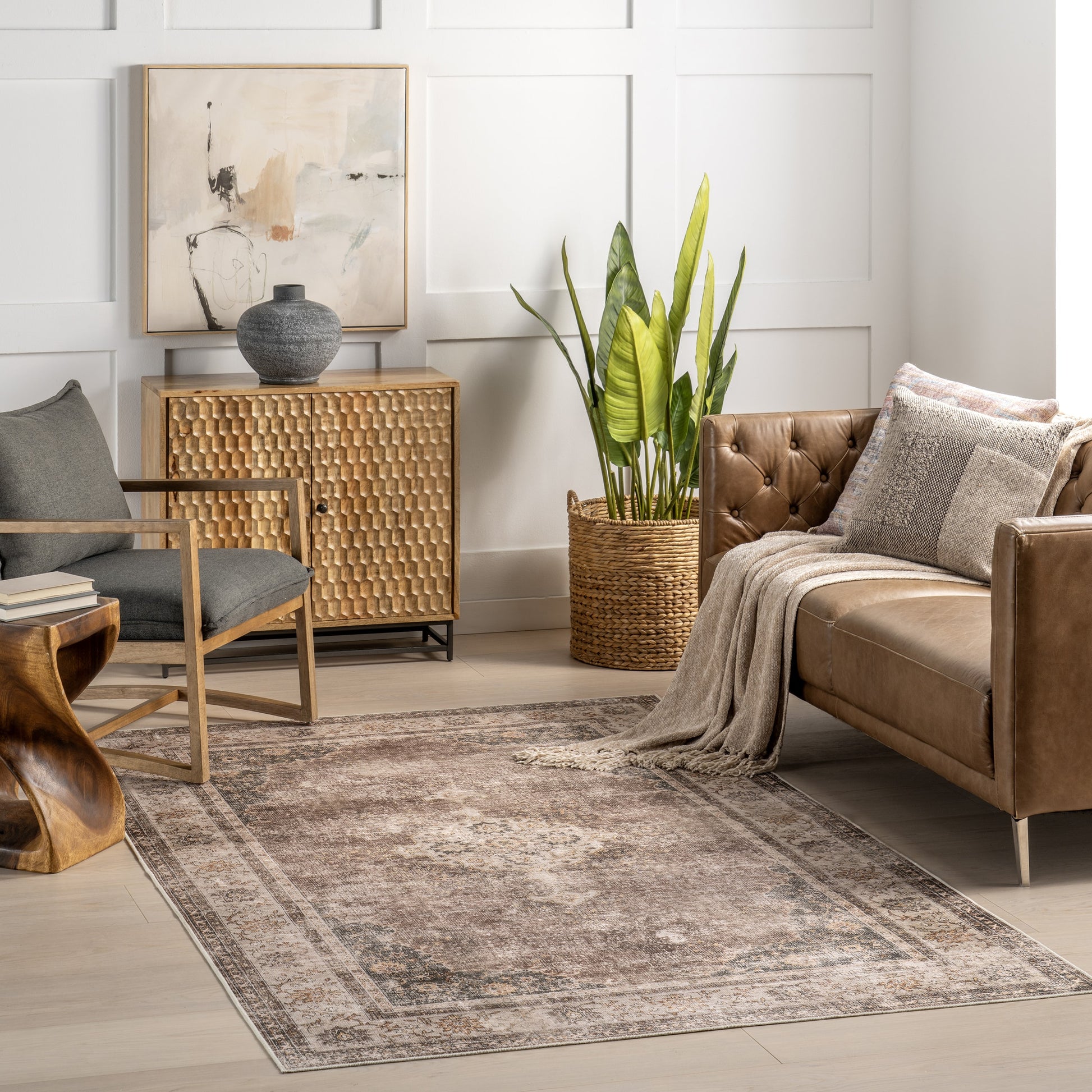 nuLOOM Winnie SplashGuard Distressed Medallion Machine Washable 9ft. 6in. x 13ft. 6in. Dark Brown Area Rug