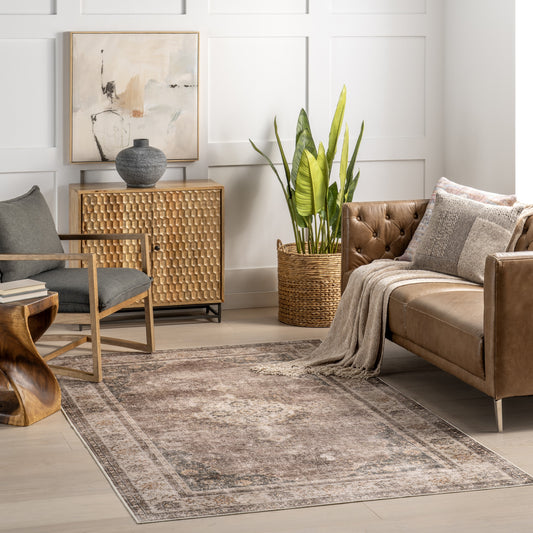 nuLOOM Winnie SplashGuard Distressed Medallion Machine Washable 9ft. 6in. x 13ft. 6in. Dark Brown Area Rug