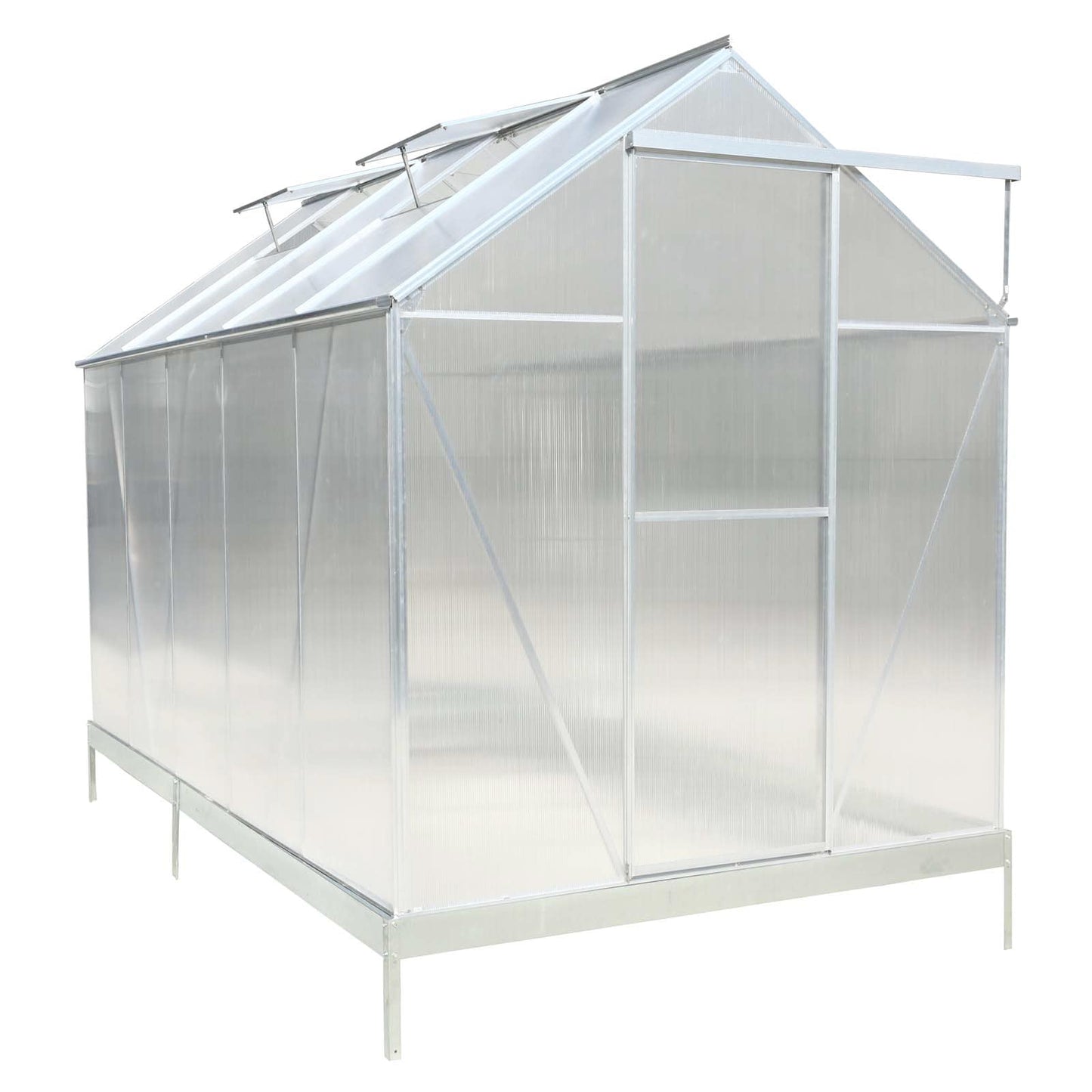 Tatayosi Polycarbonate Greenhouse Heavy Duty Outdoor Aluminum Walk-in Green House Kit with Rain Gutter Vent and Door for Backyard Garden color aluminium